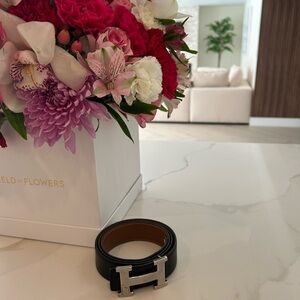 Hermes H leather belt